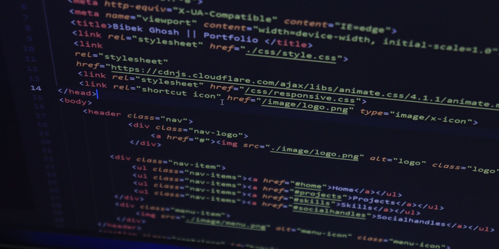 HTML source code for a hand-coded website