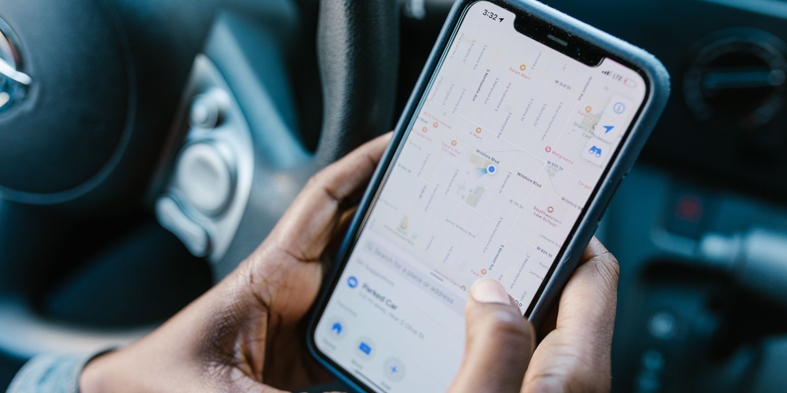 Searching for a nearby business on a phone map