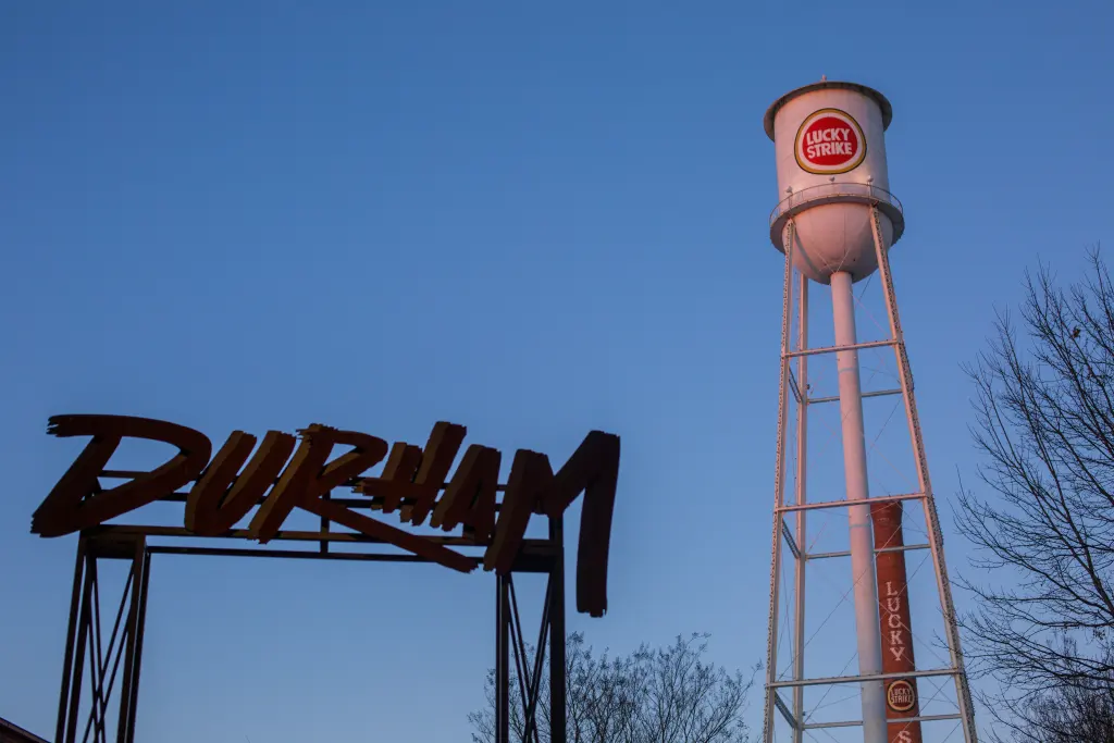 Durham sign water tower representing local businesses we serve in the Bull City